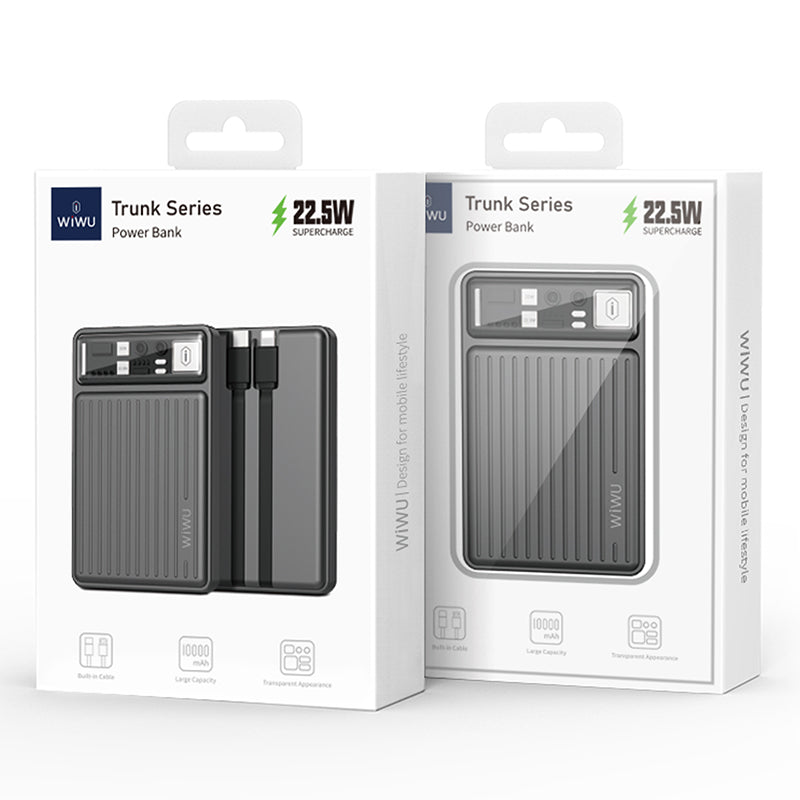 WIWU Wi-P004 Trunk Series 10000mAh Power Bank Portable Wireless Phone Fast Charger with Cable