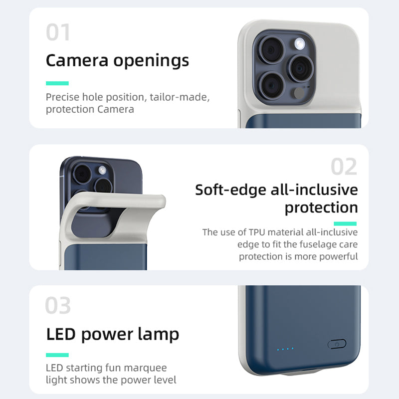 T43 For iPhone 15 Pro Battery Case 6800mAh Backup Power Bank Extended Your Battery Life