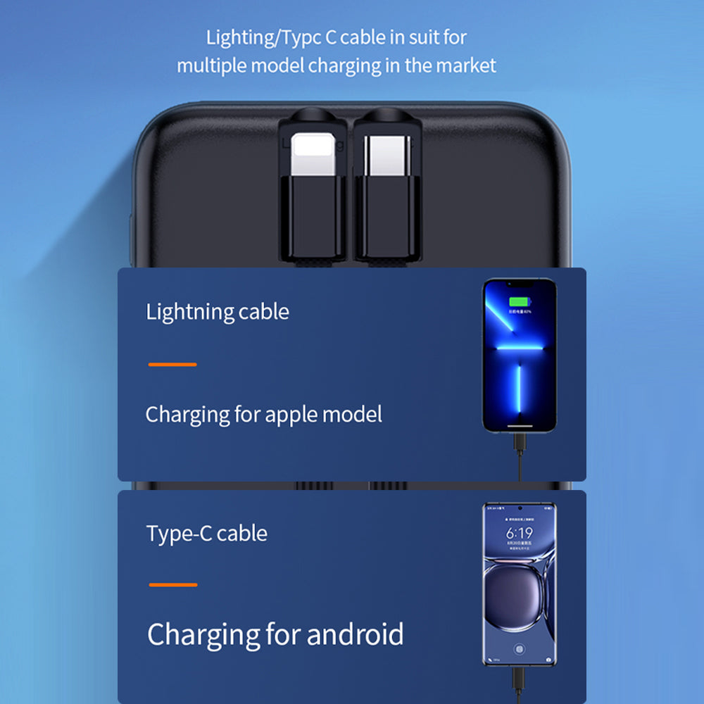 WIWU JC-18 10000mAh LED Display Power Bank 22.5W Fast Charging Phone Charger with Cable
