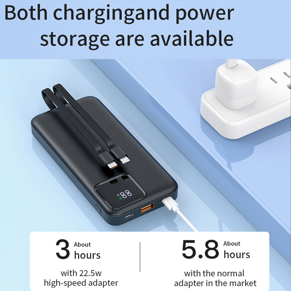WIWU JC-18 10000mAh LED Display Power Bank 22.5W Fast Charging Phone Charger with Cable