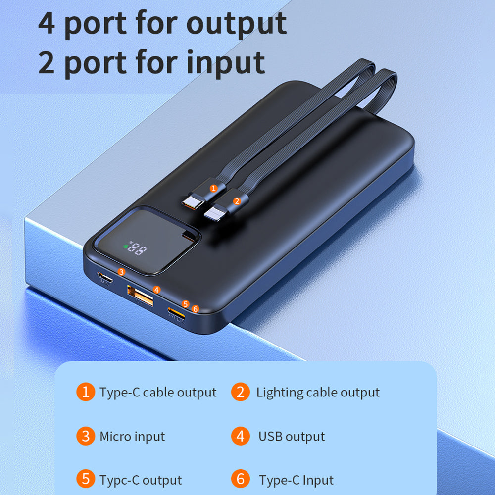WIWU JC-18 10000mAh LED Display Power Bank 22.5W Fast Charging Phone Charger with Cable