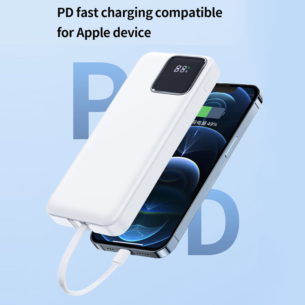 WIWU JC-18 10000mAh LED Display Power Bank 22.5W Fast Charging Phone Charger with Cable