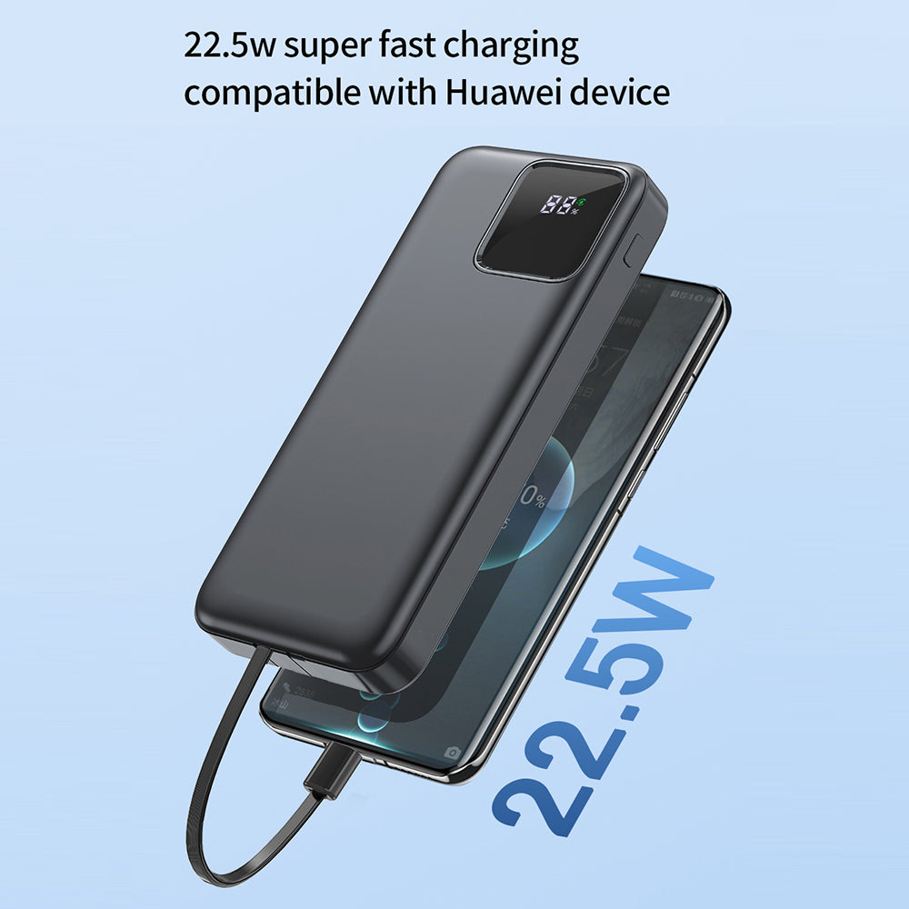 WIWU JC-18 10000mAh LED Display Power Bank 22.5W Fast Charging Phone Charger with Cable