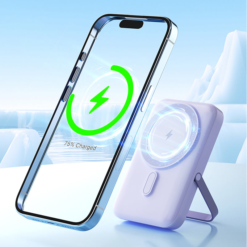 T159 10000mAh PD20W Magnetic Wireless Power Bank ABS+PC Phone Charger with Folding Kickstand