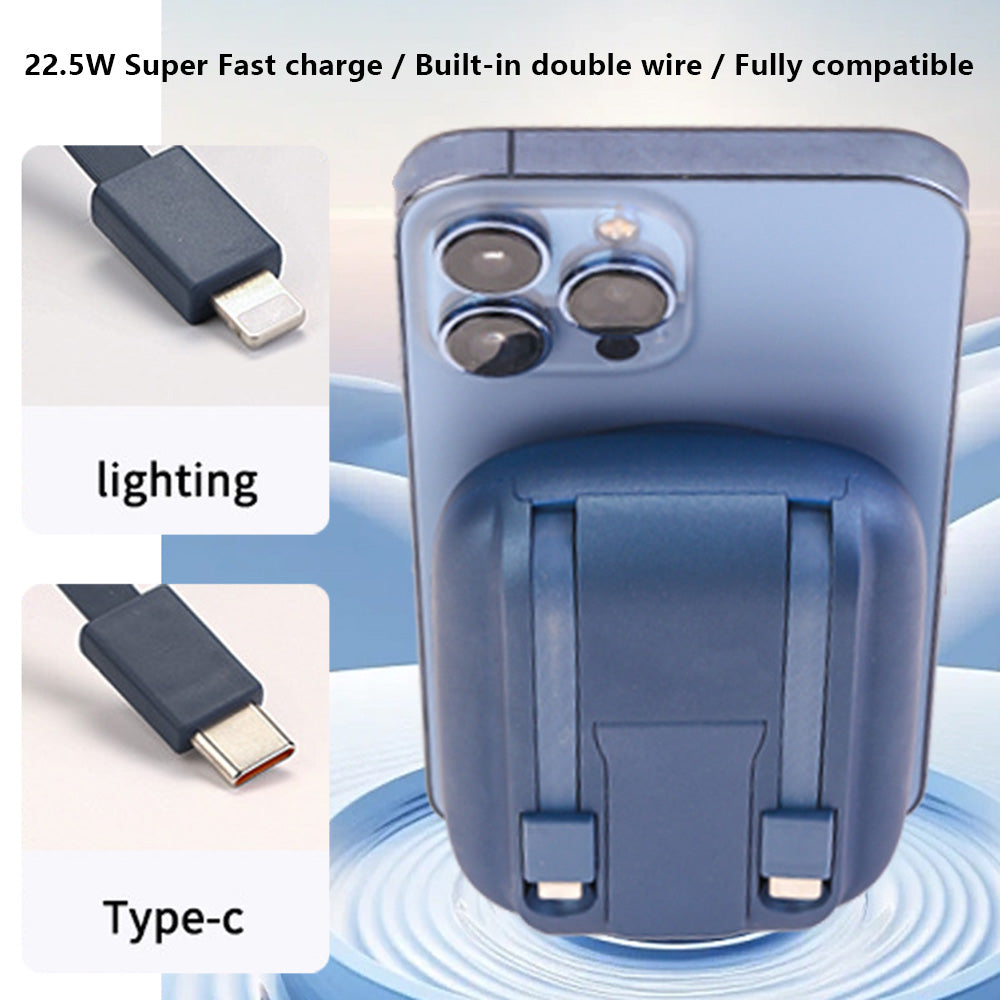 CK80 5000mAh 15W Magnetic Wireless Charger Power Bank with Built-in iP+Type-C Cable