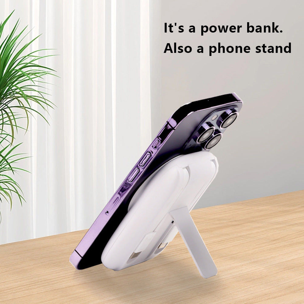 CK80 5000mAh 15W Magnetic Wireless Charger Power Bank with Built-in iP+Type-C Cable