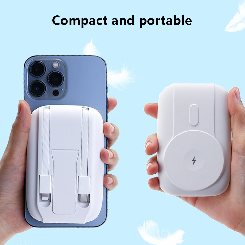 CK80 5000mAh 15W Magnetic Wireless Charger Power Bank with Built-in iP+Type-C Cable