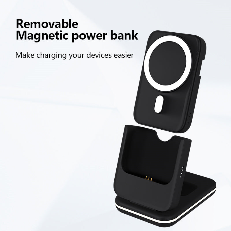 C15 5000mAh Magnetic Power Bank Phone Watch Earphone Wireless Charging Stand