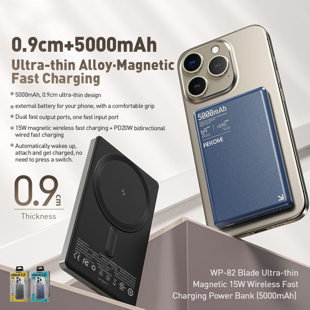 WEKOME WP-82 Blade Ultra-thin 5000mAh Power Bank 15W Phone Magnetic Wireless Charger