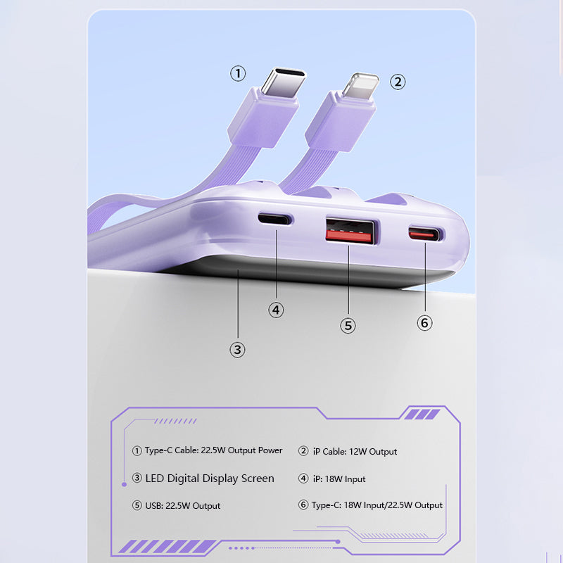WEKOME WP-59 Pop Digital Series Gen3 20000mAh 22.5W Super Fast Charging Power Bank with Built-in Cable