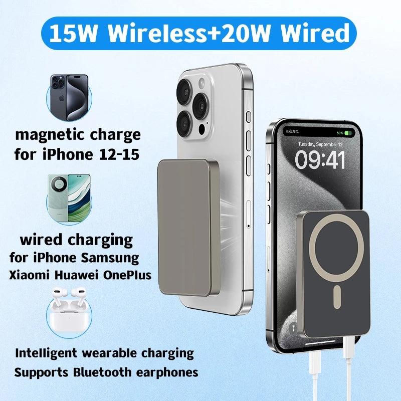 E61B 10000mah Magnetic Wireless Power Bank 2-in-1 Portable Phone External Battery Pack