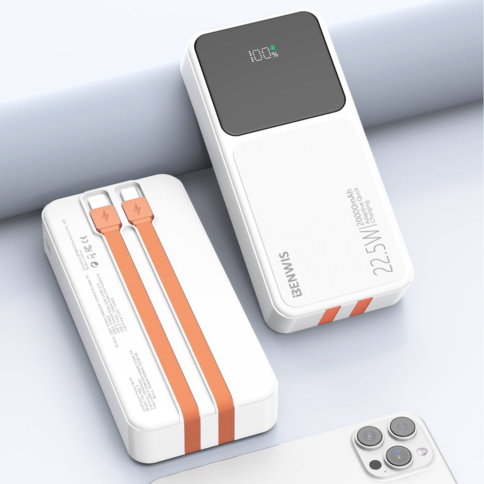 BENWIS PA-PBK-5 20000mAh Smart LED Display Power Bank with Type-C+iP Cable