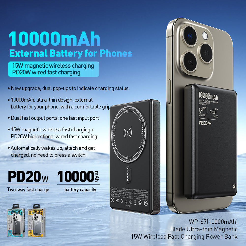 WEKOME WP-67 10000mAh Power Bank 15W Magnetic Wireless Charger External Battery Pack