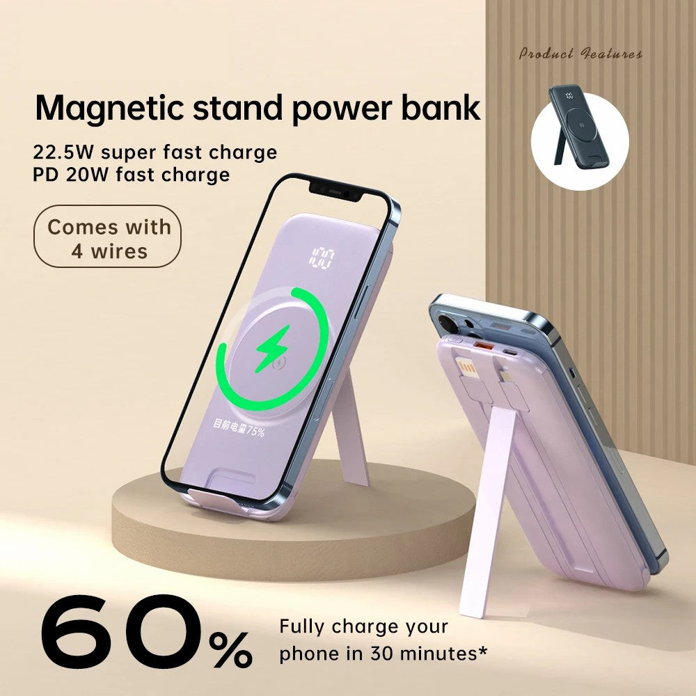 CYKE P3 20000mAh Power Bank Digital Display Built-in 4 Cables Magnetic Phone Wireless Charger