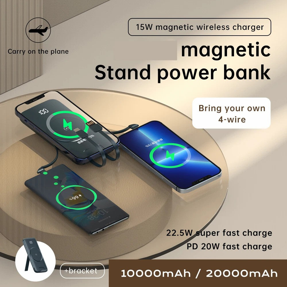 CYKE P3 20000mAh Power Bank Digital Display Built-in 4 Cables Magnetic Phone Wireless Charger