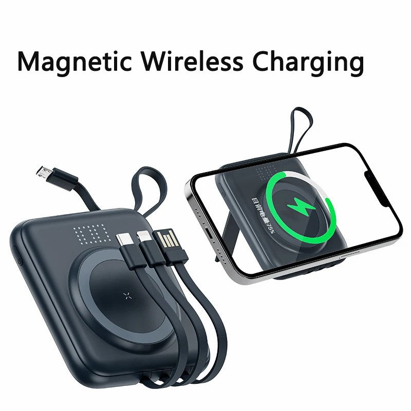 CYKE Q12 10000mAh Magnetic Wireless Charging Mini Power Bank Built-in with 4 Cables