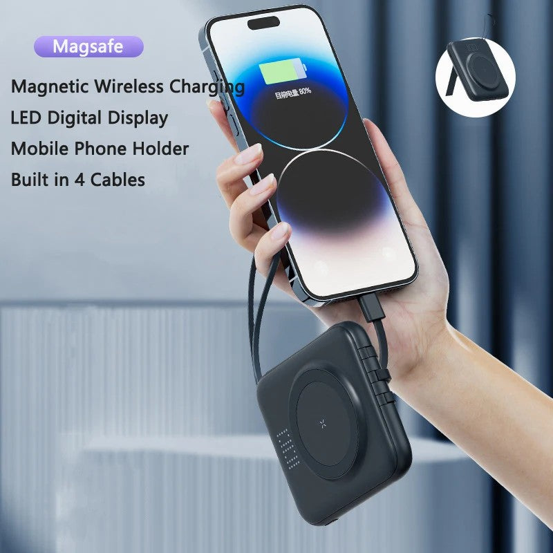 CYKE Q12 10000mAh Magnetic Wireless Charging Mini Power Bank Built-in with 4 Cables