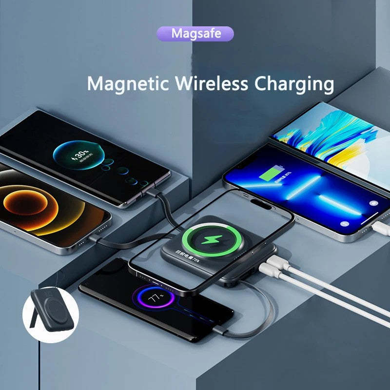 CYKE Q12 10000mAh Magnetic Wireless Charging Mini Power Bank Built-in with 4 Cables