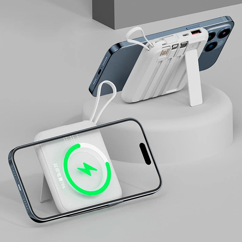 CYKE Q12 10000mAh Magnetic Wireless Charging Mini Power Bank Built-in with 4 Cables