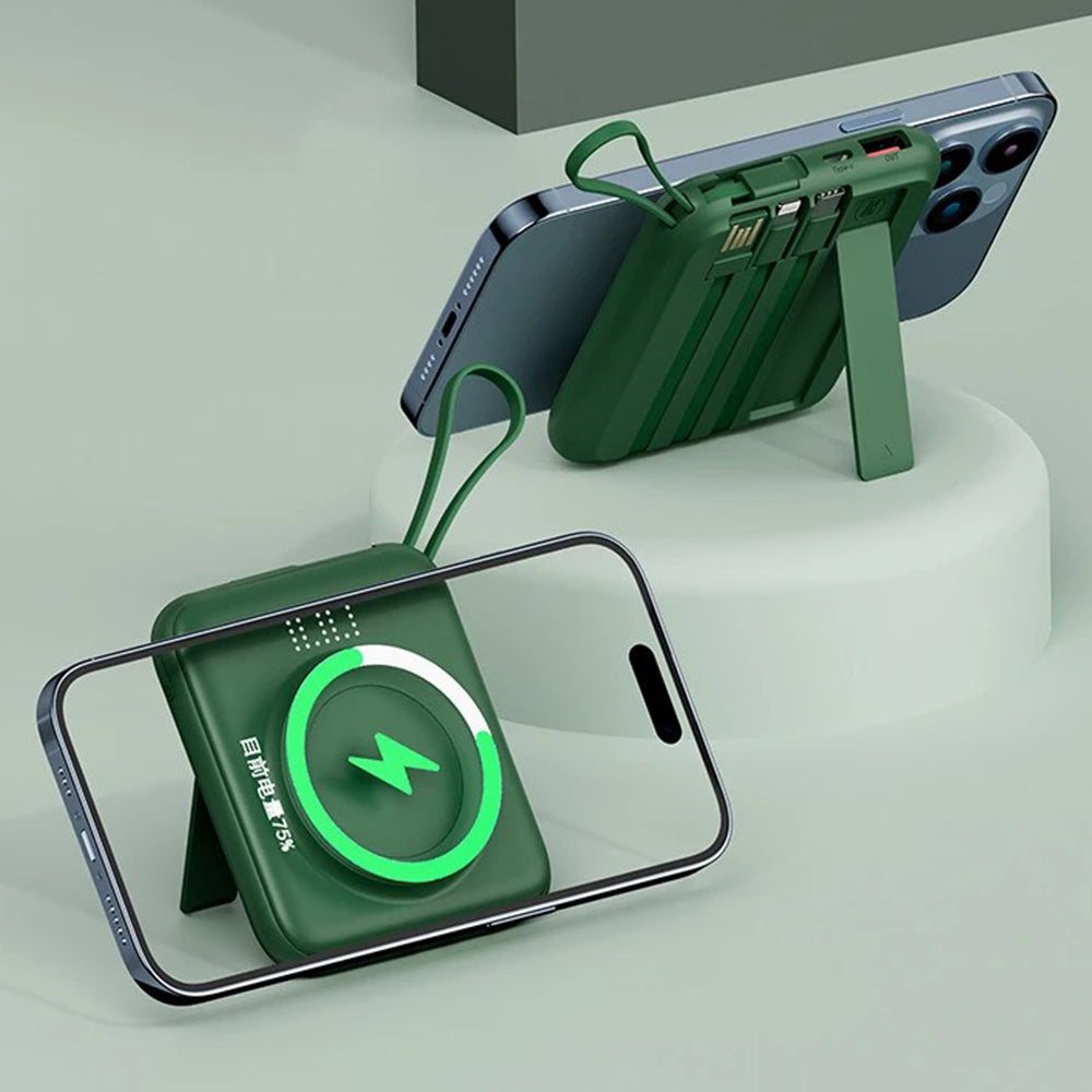 CYKE Q12 10000mAh Magnetic Wireless Charging Mini Power Bank Built-in with 4 Cables
