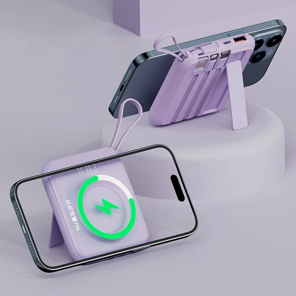 CYKE Q12 10000mAh Magnetic Wireless Charging Mini Power Bank Built-in with 4 Cables