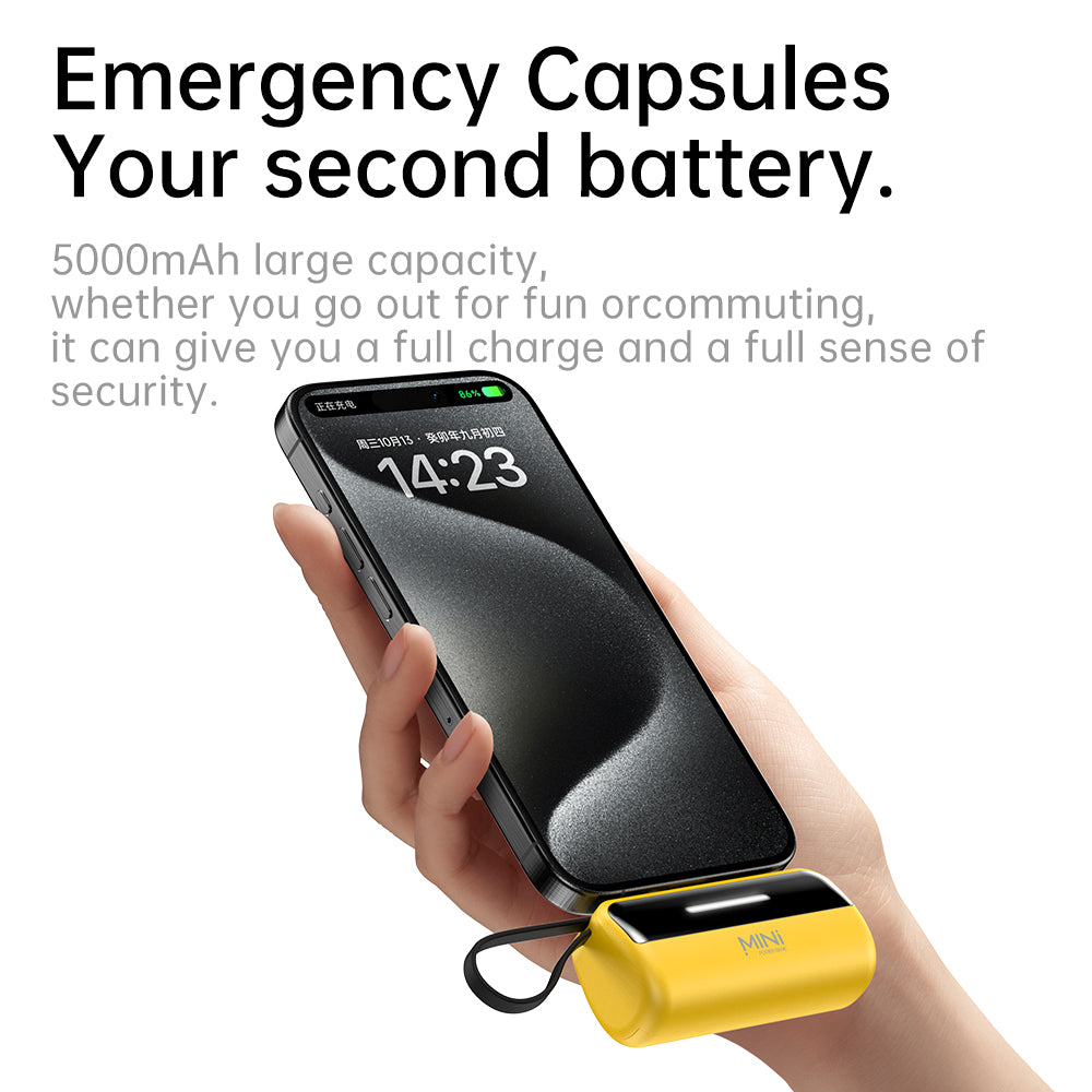 CYKE X3 5000mAh Capsule Shape Power Bank 8Pin Plug Phone External Battery with Built-in Type-C / USB Cable