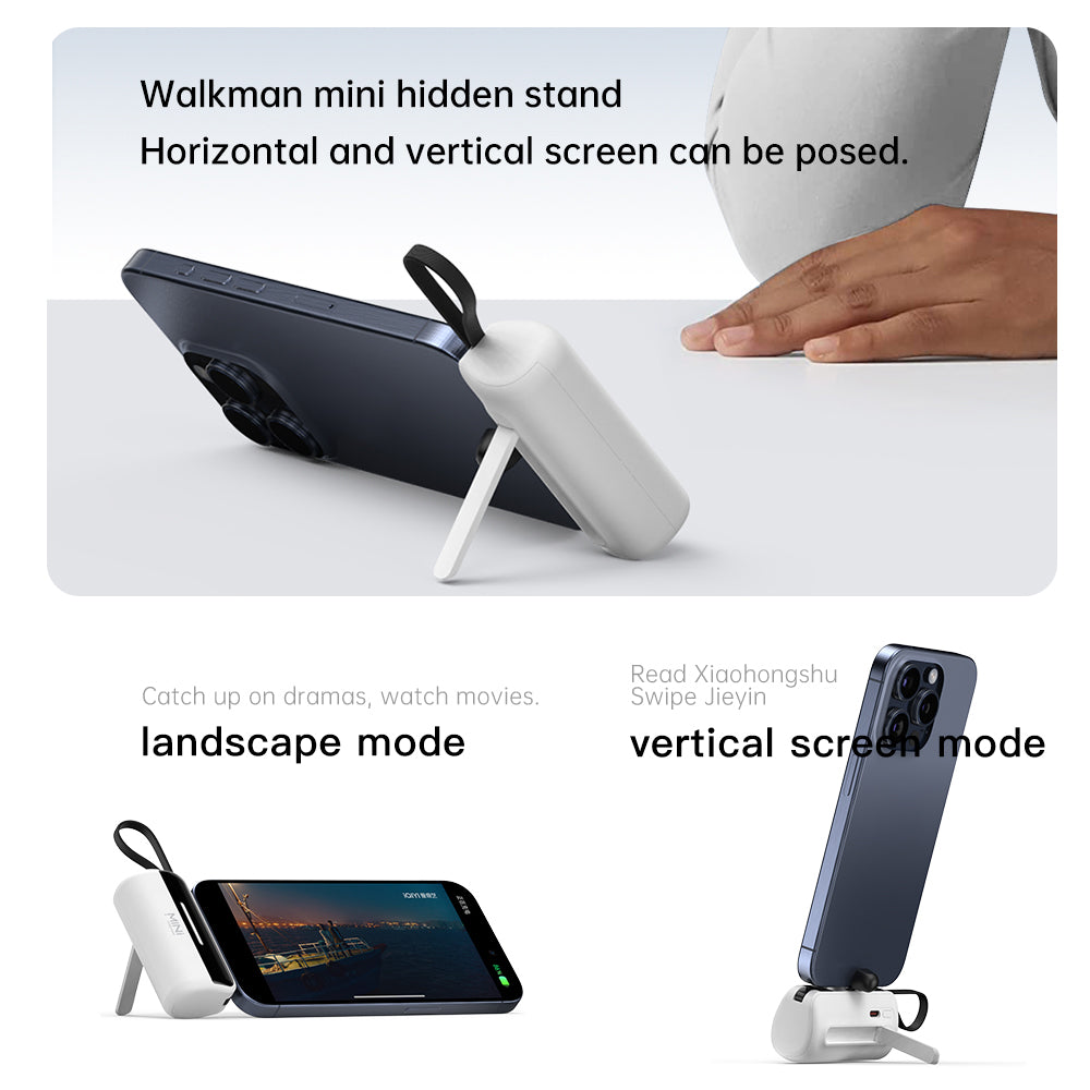 CYKE X3 5000mAh Capsule Shape Power Bank 8Pin Plug Phone External Battery with Built-in Type-C / USB Cable