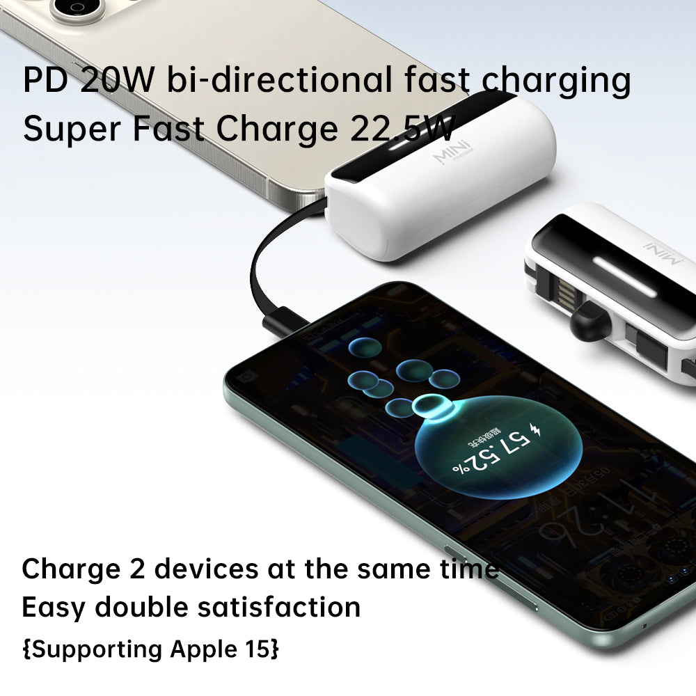 CYKE X3 5000mAh Capsule Shape Power Bank 8Pin Plug Phone External Battery with Built-in Type-C / USB Cable