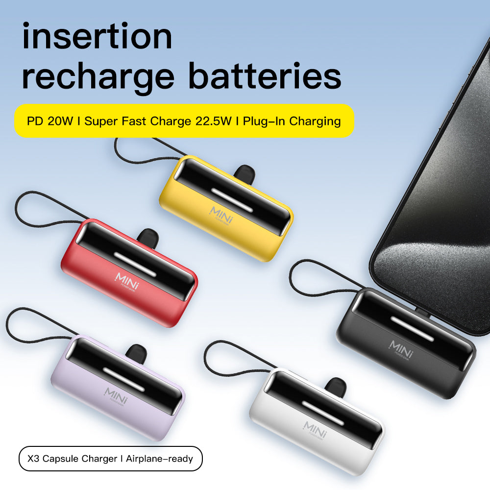 CYKE X3 5000mAh Capsule Shape Power Bank 8Pin Plug Phone External Battery with Built-in Type-C / USB Cable
