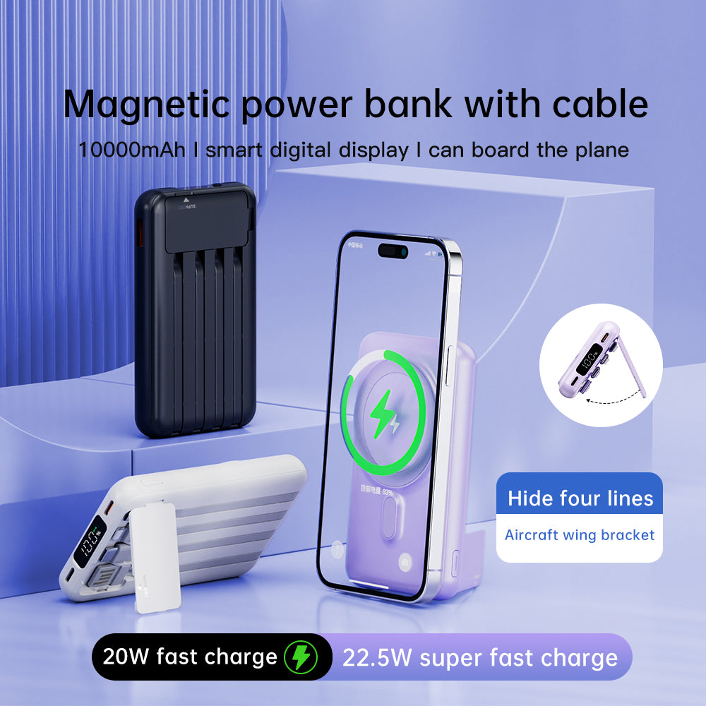 CYKE X1 10000mAh Phone Power Bank Magnetic Wireless Charger with Built-in Cables