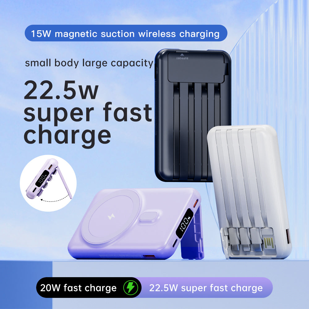 CYKE X1 10000mAh Phone Power Bank Magnetic Wireless Charger with Built-in Cables