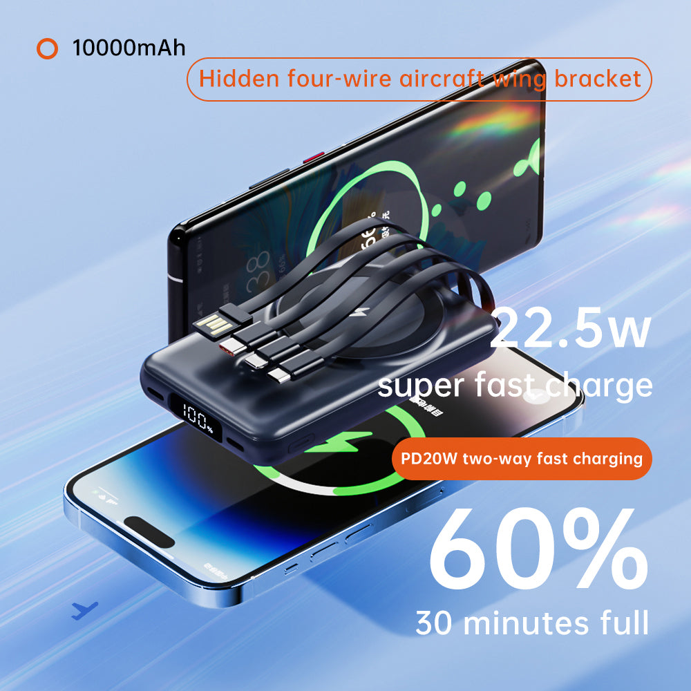 CYKE X1 10000mAh Phone Power Bank Magnetic Wireless Charger with Built-in Cables