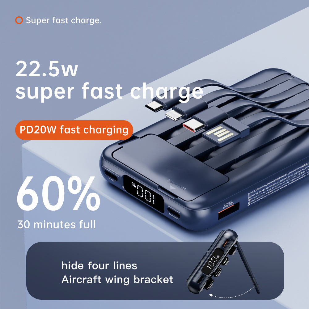 CYKE X1 10000mAh Phone Power Bank Magnetic Wireless Charger with Built-in Cables