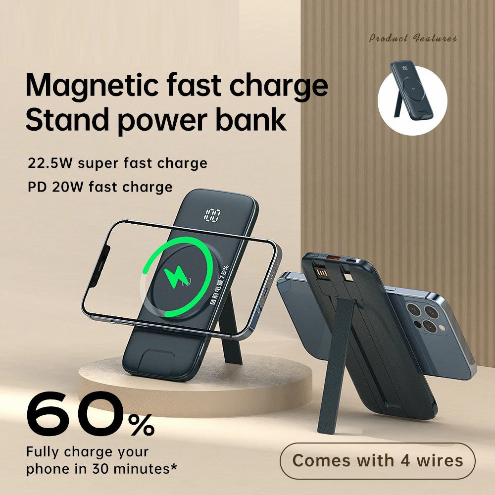 CYKE P3 10000mAh Digital Display Power Bank Built-in 4 Cables Magnetic Phone Wireless Charger