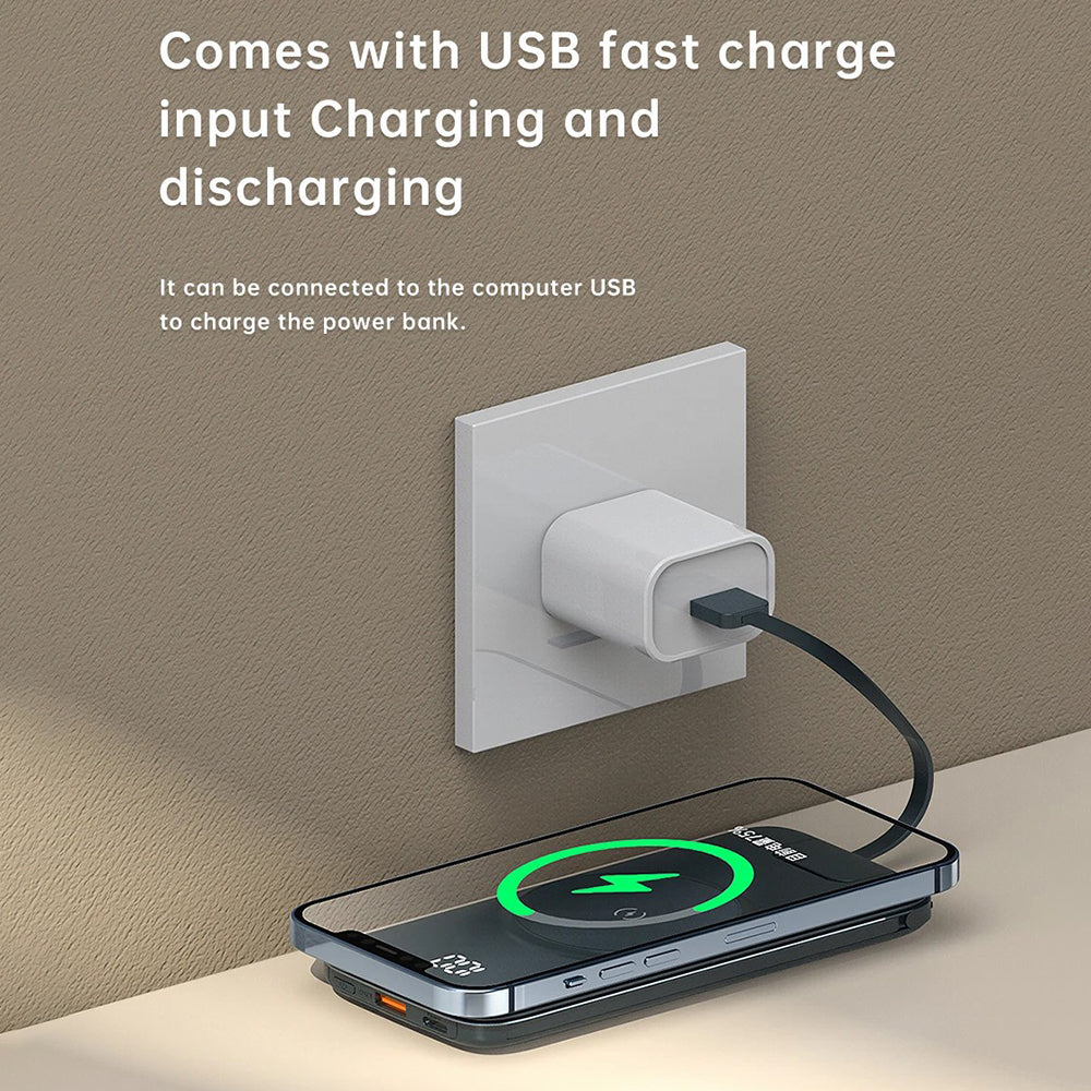 CYKE P3 10000mAh Digital Display Power Bank Built-in 4 Cables Magnetic Phone Wireless Charger