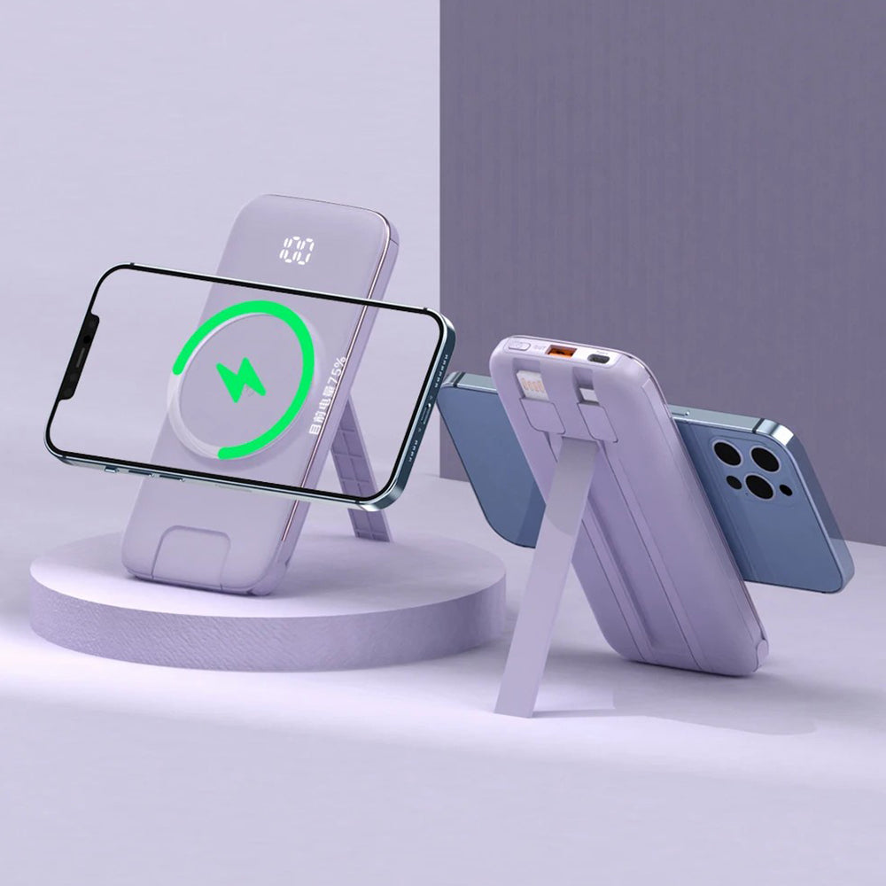 CYKE P3 10000mAh Digital Display Power Bank Built-in 4 Cables Magnetic Phone Wireless Charger