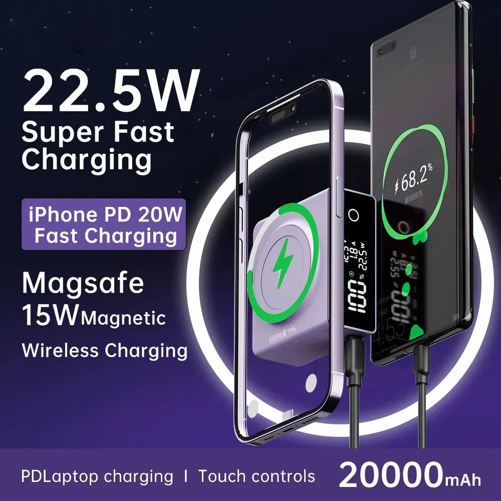 CYKE Q7 20000mAh Power Bank Digital Display 15W Phone Magnetic Wireless Charger