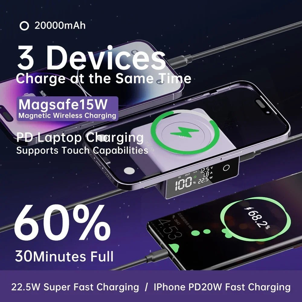 CYKE Q7 20000mAh Power Bank Digital Display 15W Phone Magnetic Wireless Charger