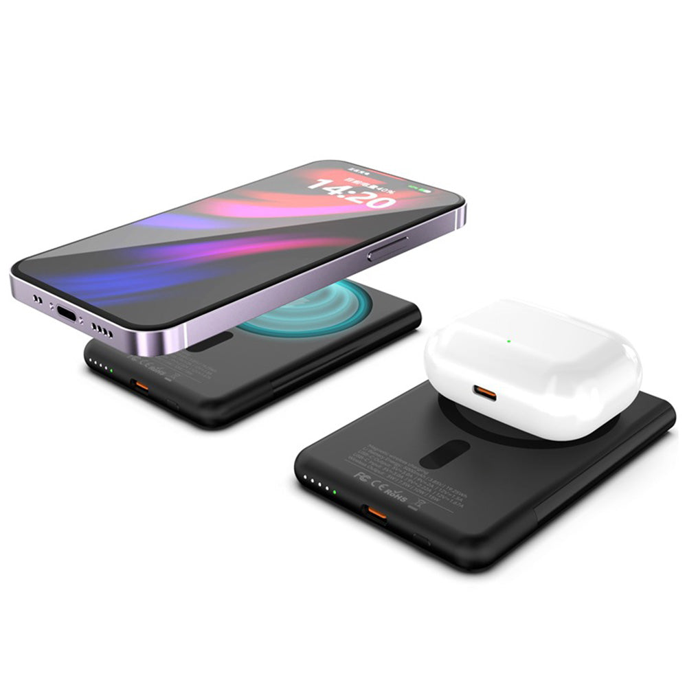M10 Ultra Thin Metal Shell Magnetic 15W Wireless Charging 5000mAh Power Bank with Kickstand