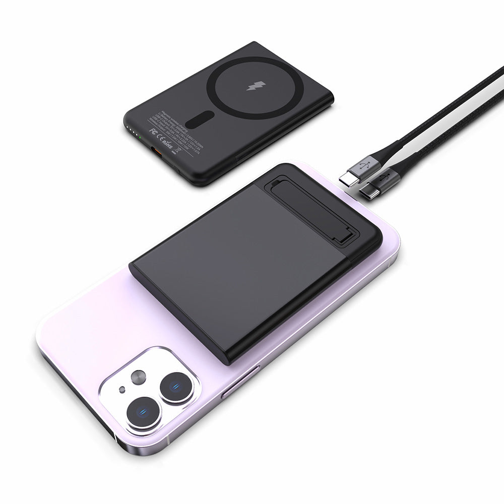 M10 Ultra Thin Metal Shell Magnetic 15W Wireless Charging 5000mAh Power Bank with Kickstand