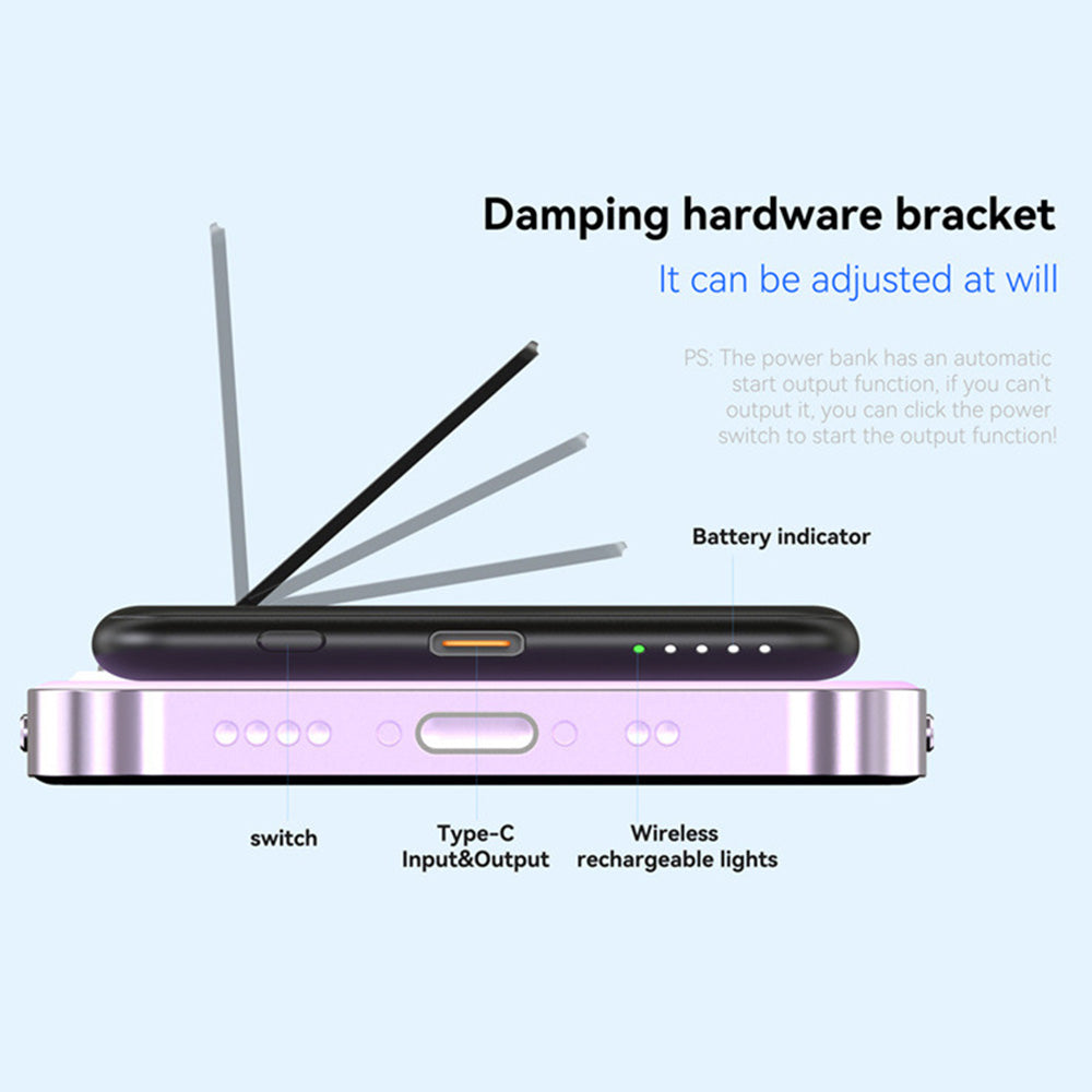 M10 Ultra Thin Metal Shell Magnetic 15W Wireless Charging 5000mAh Power Bank with Kickstand