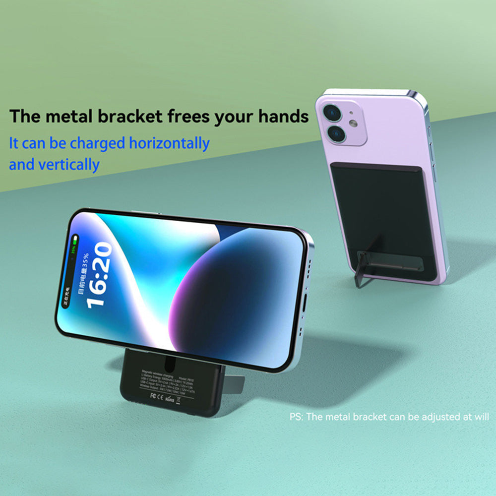 M10 Ultra Thin Metal Shell Magnetic 15W Wireless Charging 5000mAh Power Bank with Kickstand
