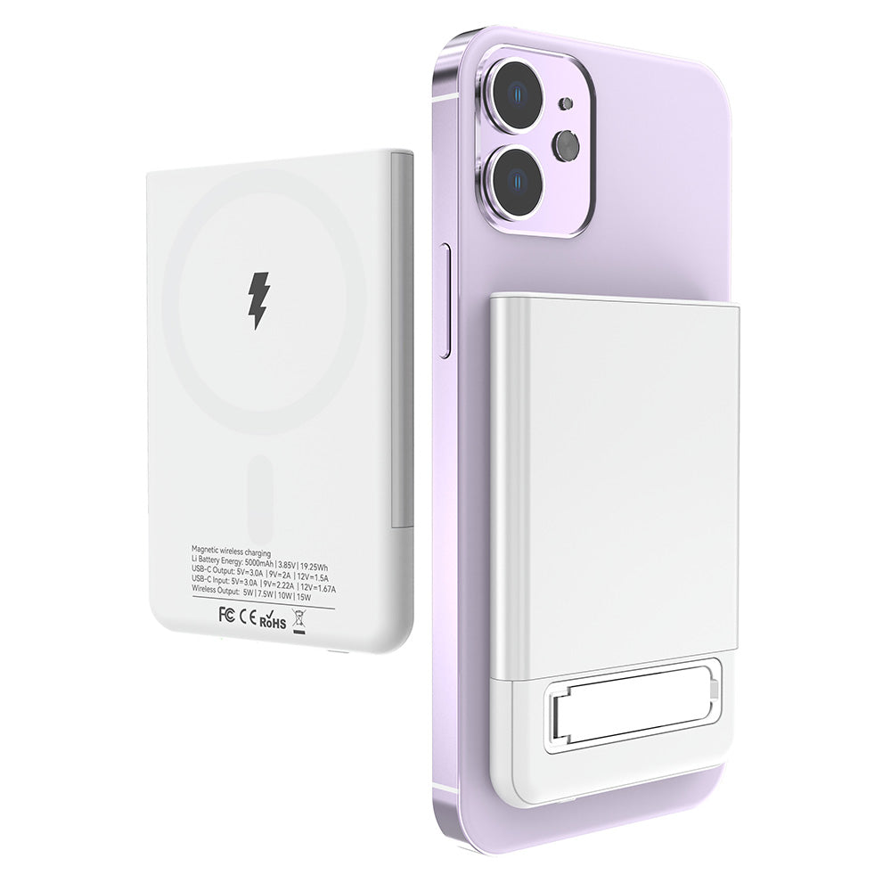 M10 Ultra Thin Metal Shell Magnetic 15W Wireless Charging 5000mAh Power Bank with Kickstand