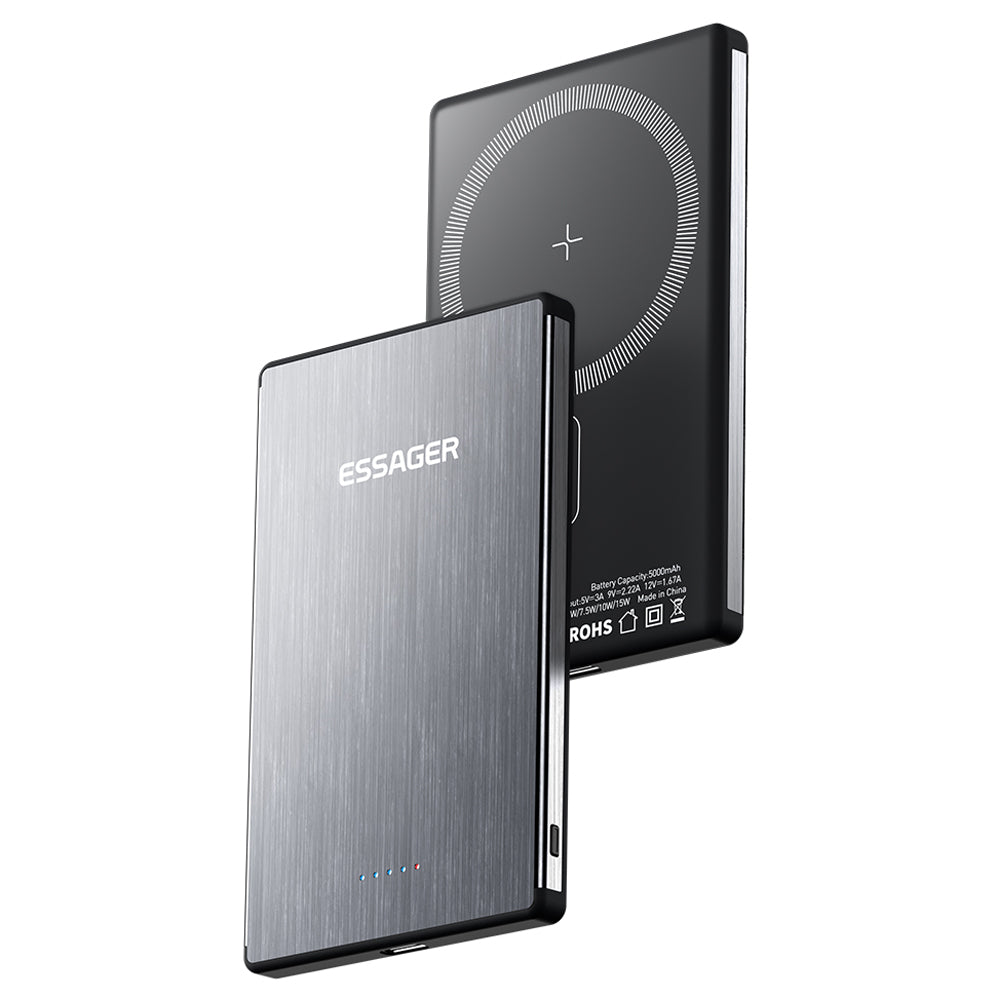 ESSAGER 5000mAh Magnetic Power Bank Ultra Slim Wireless Charging Battery Pack