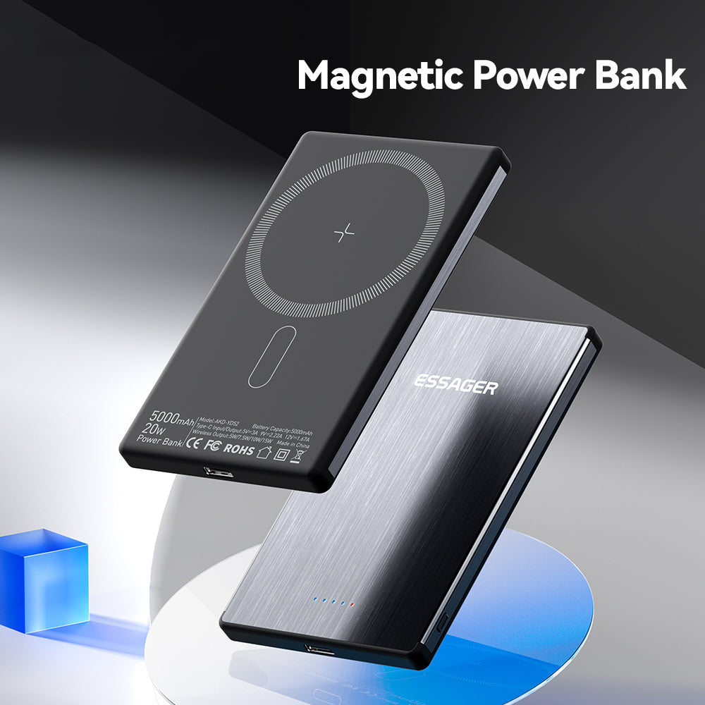 ESSAGER 5000mAh Magnetic Power Bank Ultra Slim Wireless Charging Battery Pack