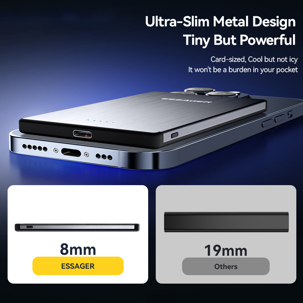 ESSAGER 5000mAh Magnetic Power Bank Ultra Slim Wireless Charging Battery Pack