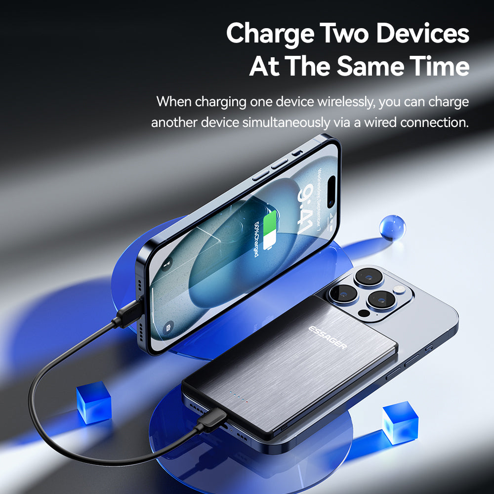 ESSAGER 5000mAh Magnetic Power Bank Ultra Slim Wireless Charging Battery Pack