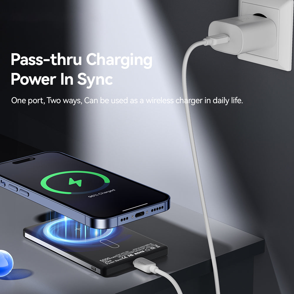 ESSAGER 5000mAh Magnetic Power Bank Ultra Slim Wireless Charging Battery Pack