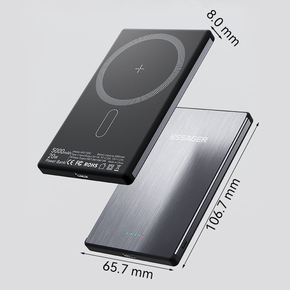 ESSAGER 5000mAh Magnetic Power Bank Ultra Slim Wireless Charging Battery Pack