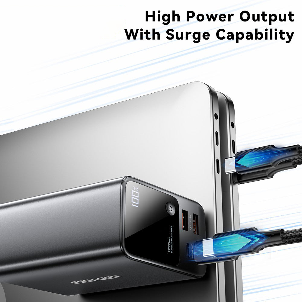 ESSAGER 27000mAh 220W Digital Display Power Bank Portable Phone Charger External Battery Pack